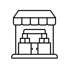 Simple line drawing of a market stall silhouette