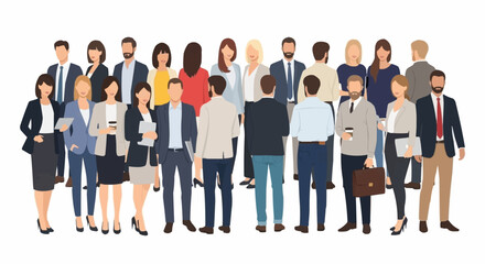 Large diverse group of business people standing together illustration.