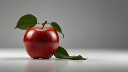 A single ripe red apple isolated on a pure white background, highlighting its vibrant color and perfect round shape.