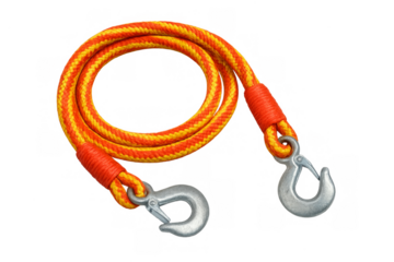Orange and yellow tow rope with hooks