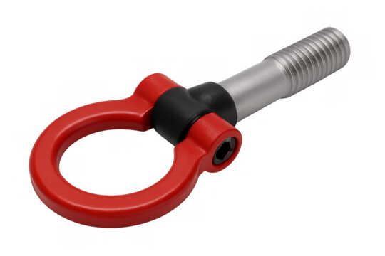 Red car tow hook screw part isolated