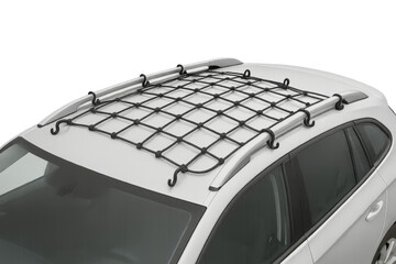Car roof rack with cargo net for luggage transport