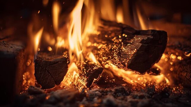 Fiery Firewood: A captivating depiction of crackling firewood, ablaze with vibrant flames, radiating warmth and creating a scene of cozy intimacy.