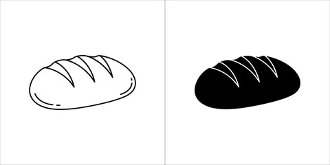 Loaf of bread icon in outline and solid silhouette