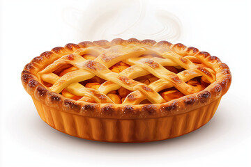 Vector apple pie with lattice top, steam curls, bold outline, warm tones, isolated on white, no text, no logos