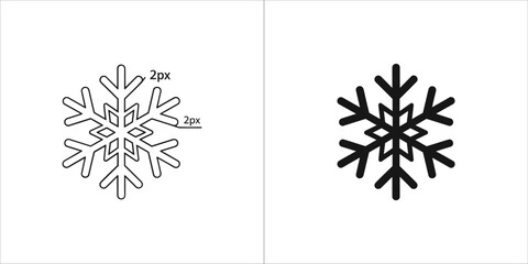 A detailed snowflake outline and a solid black snowflake icon