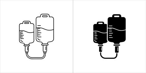 Two medical iv bags, one outlined and one solid black, connected by tubing