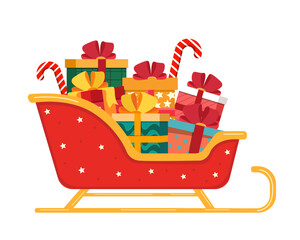 santa sleigh loaded with presents ready for chrismtas delivery vector illustration