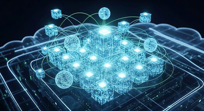 Virtual machines concept with cloud computing and server virtualization technology, VMs for data management, digital infrastructure and IT innovation
