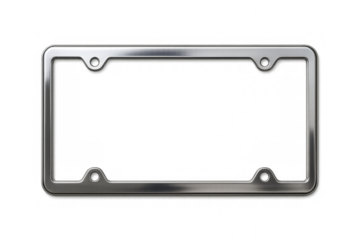 Empty chrome license plate frame on transparent background