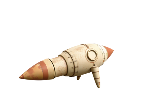 Retro rocket ship toy isolated on transparent background