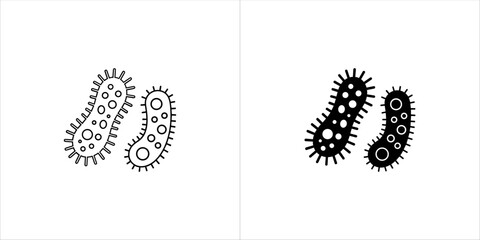 Two stylized illustrations of bacteria, one outlined and one solid black
