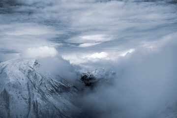 Panoramic view of the Swiss Alps in winter.