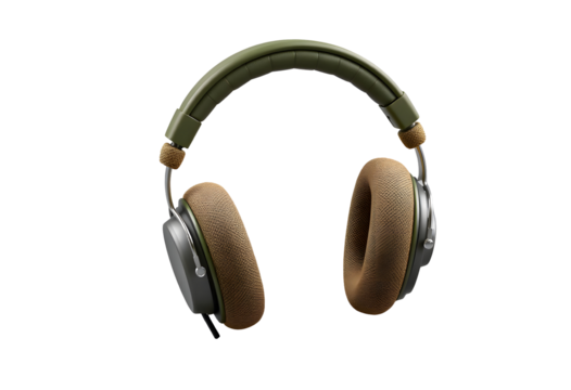 Stylish headphones with textured earcups isolated on transparent background