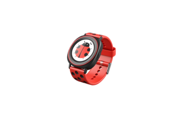 Red smartwatch with white face isolated on transparent background