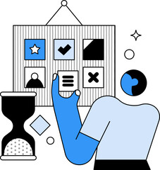 cartoon businessman working on computer in bedroom