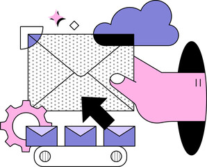Email communication vector illustration with envelope and message icons