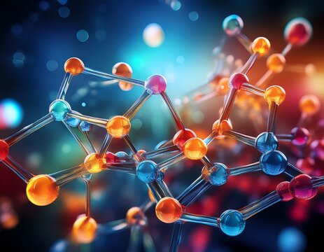 colorful molecular structure showcases the beauty of science and chemistry in an abstract composition