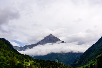 Panoramic view of the Swiss Alps in autumn.