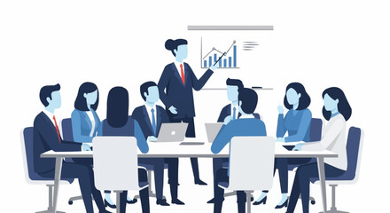 Business meeting with diverse team collaborating around a table.