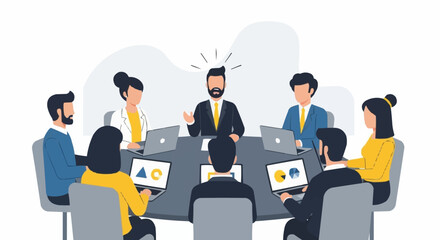 Team members in a meeting discussing business strategies and ideas.
