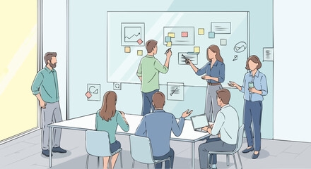 Diverse Team Collaborating on Project in Modern Office Environment.