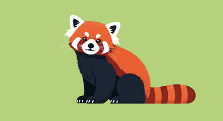 Illustration of a red panda sitting on a green background.