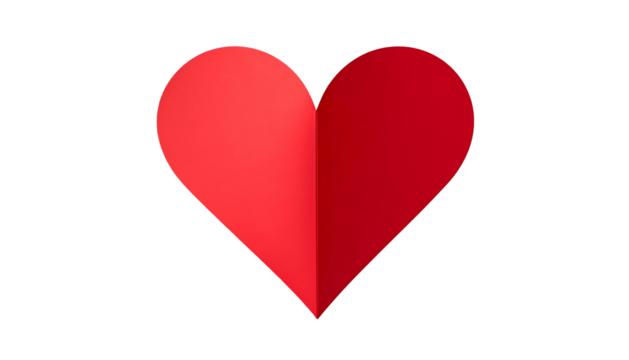 Red folded paper heart on black background, with gradient shading