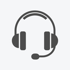 Customer support headphones, illustrated in gray, are a simple design element over white