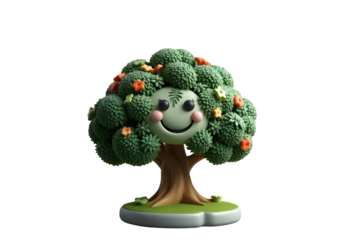 Whimsical smiley face fruit tree isolated on transparent background