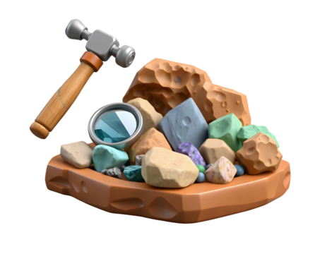 Geology tools and mineral collection isolated on transparent background