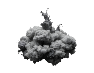 Gray smoke cloud explosion isolated on transparent background