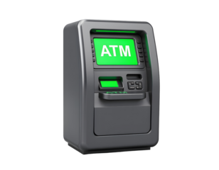 Modern atm machine with green screen isolated on transparent background