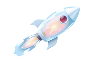 Watercolor rocket ship launching with fiery exhaust isolated on transparent background