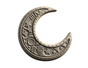 Ancient stone crescent moon symbol isolated on transparent background