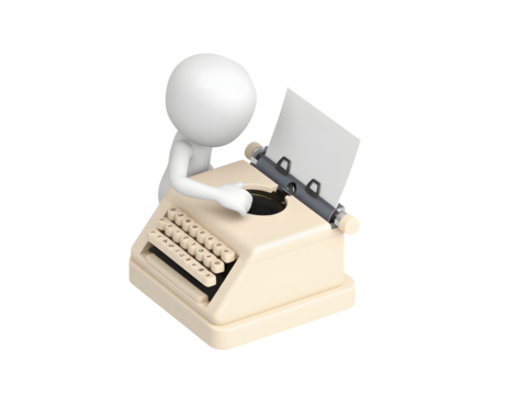 White figure typing on a vintage typewriter isolated on transparent background - Powered by Adobe