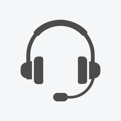 A sleek gray headset icon with microphone conveys connection and modern communication effectively