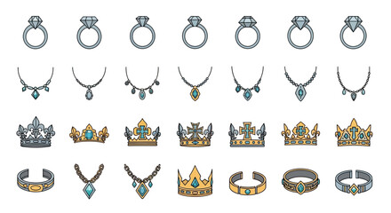 Assorted jewelry icons are arranged in neat rows