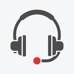 Gray headset with microphone featuring a red dot accents the communication technology concept