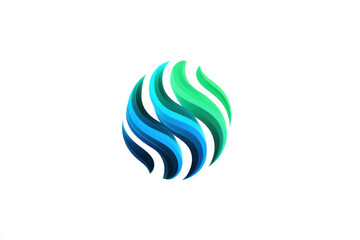 Abstract blue green wave symbol, modern gradient lines, dynamic fluid motion, creative eco icon on white background, stylish minimal energy design, vibrant nature shape, clean technology concept illus