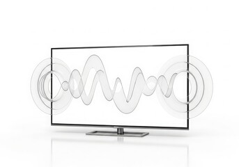 Modern flat screen tv displaying soundwave graphic isolated on white background