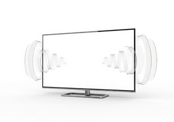 Modern flat screen tv with wireless signal waves isolated on white background