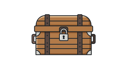 A brown wooden treasure chest with metal accents and a lock