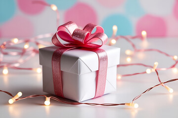 Beautiful composition of a white box on a light pink background