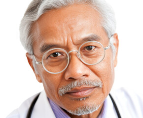 A Close-Up Portrait of a Compassionate Healthcare Professional Displaying Wisdom and Dedication in Medicine isolated on transparent background