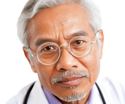 A Close-Up Portrait of a Compassionate Healthcare Professional Displaying Wisdom and Dedication in Medicine isolated on transparent background