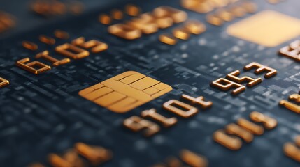 Close-up of a credit card showcasing a chip and embossed numbers, emphasizing modern payment technology and digital transactions.