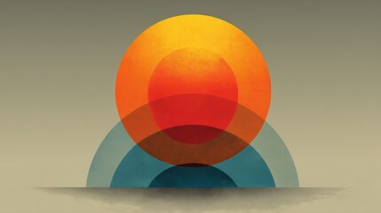 Obraz premium Geometric Abstract Sunset Composition with Overlapping Circular Shapes.