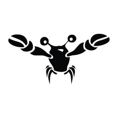 A black silhouette of a crab with large claws and stalked eyes on a white background illustration