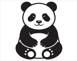 Cute Panda Silhouette Vector Illustration, Adorable Bear Sitting Pose, Wildlife Animal Artwork for Logo, Decor, Tattoo, or Educational Design